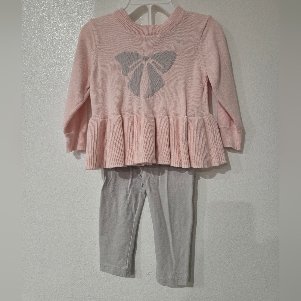 Laura Ashley Baby Pink Sweater and Gray Leggings Set